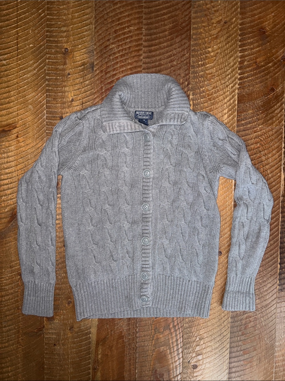 Polo by Ralph Lauren Gray Cable Knit Button-Up Sweater